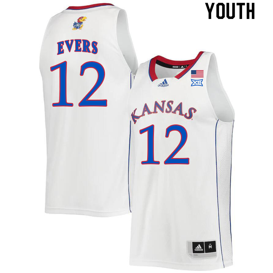 Youth #12 Wilder Evers Kansas Jayhawks College Basketball Jerseys Stitched Sale-White - Click Image to Close